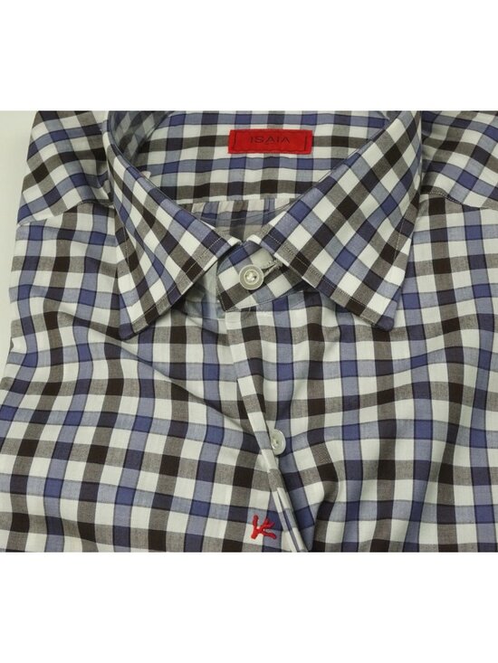 Isaia White Purple Brown Plaid Long Sleeve Cotton Dress Shirt 15.5/39 NEW - Picture 3 of 5